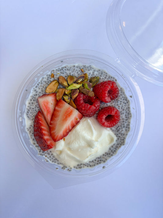 Chia Pudding with Yoghurt, Berries & Pistachio